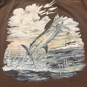 Rare vintage guy Harvey 100% cotton short sleeve Graphic Marlin boat T-Shirt L